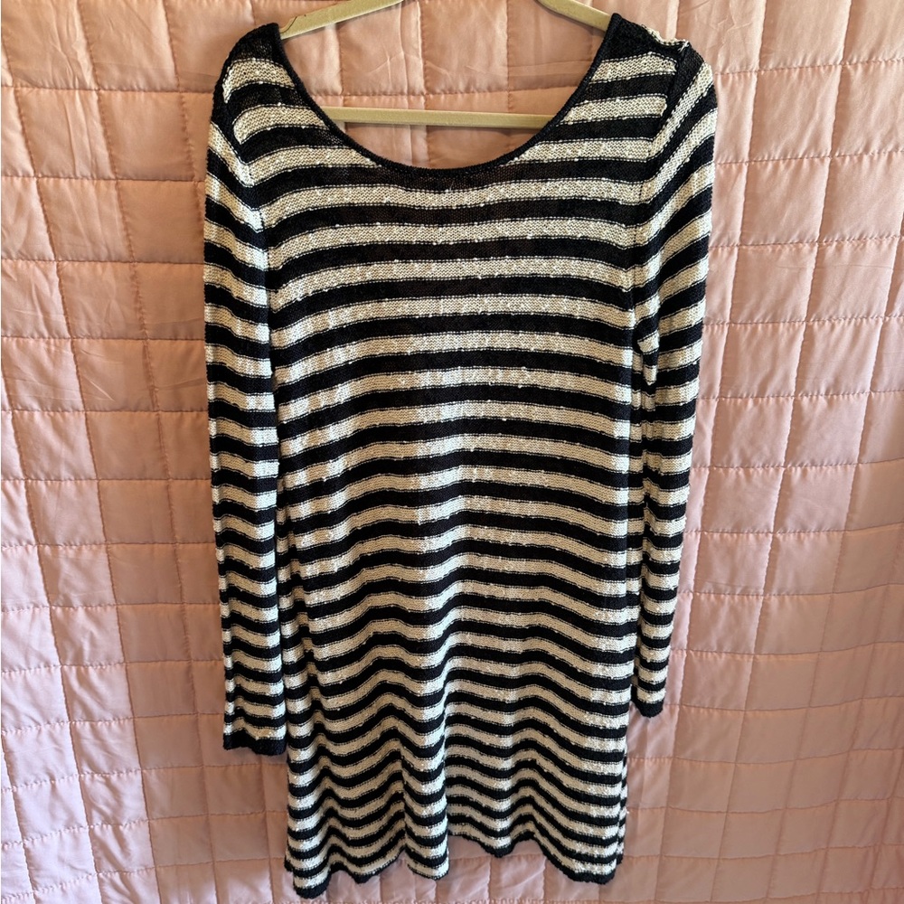 Free People Black and White Knit Sweater Dress